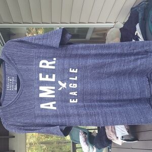 American Eagle Outfitters Blue/ Gray Soft Cotton Logo T Shirt Sz L